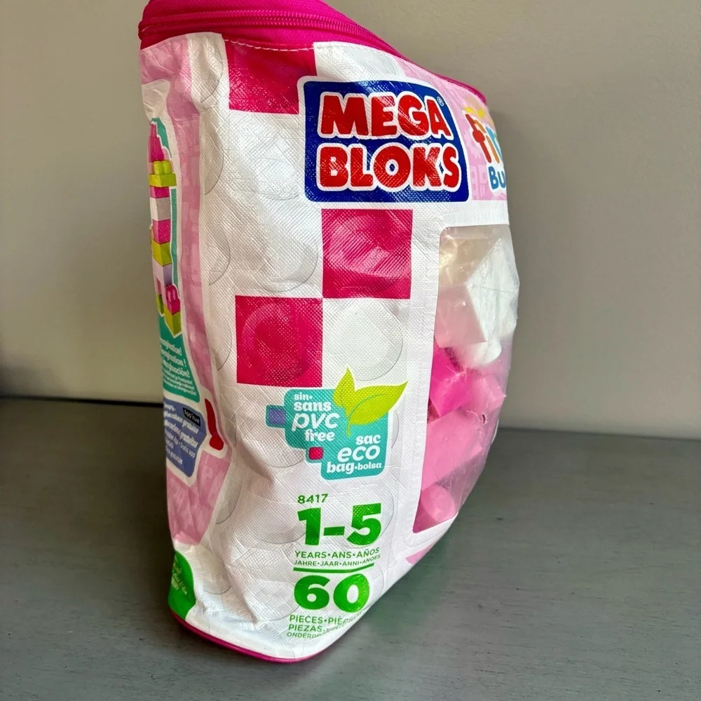 Mega Bloks First Builders Building Set 8417 Preschool Toy w/ Storage Bag Pink